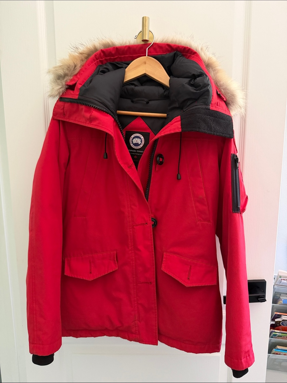 Canada Goose Red Insulated Parka with Fur-Trim Hood